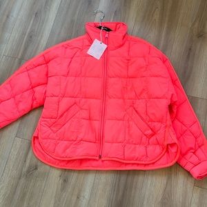 Free People Neon Pink Puffer Jacket